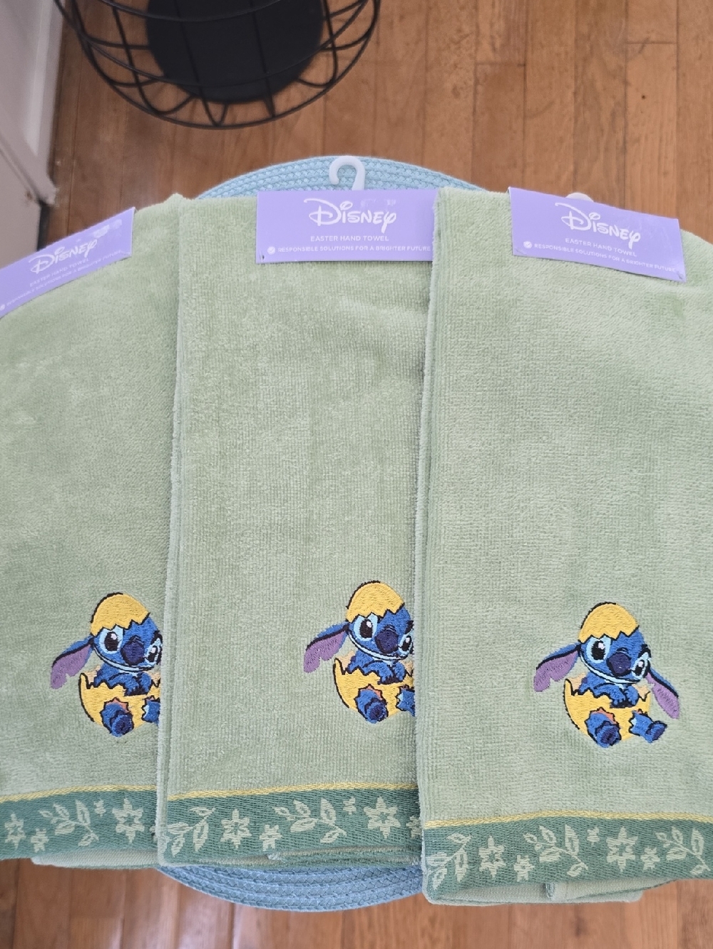 DISNEY BRAND SPRING & EASTER STITCH HAND TOWELS BUNDLE OF 3 TOWELS